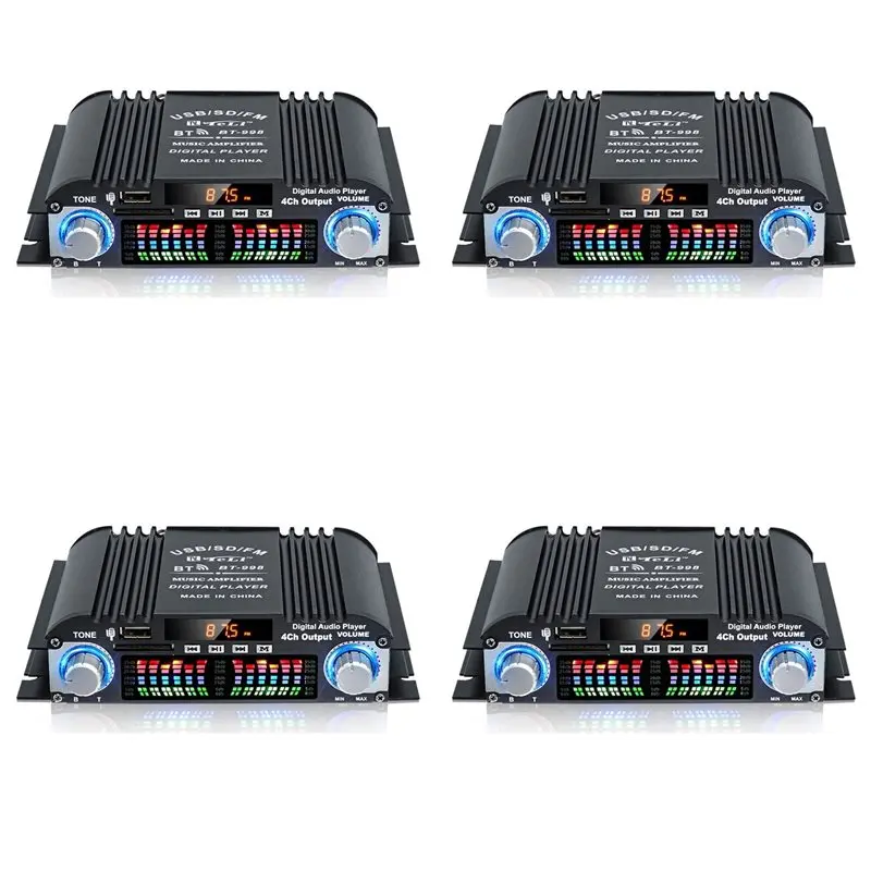 

AS95-4X BT-998 HIFI Digital Audio Amplifier LCD Display Classd Power Amplificador Bluetooth Radio Car Home Speaker FM USB SD