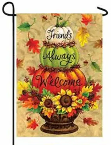 Friends Always Welcome Pumpkin Topiary Garden Flag 12