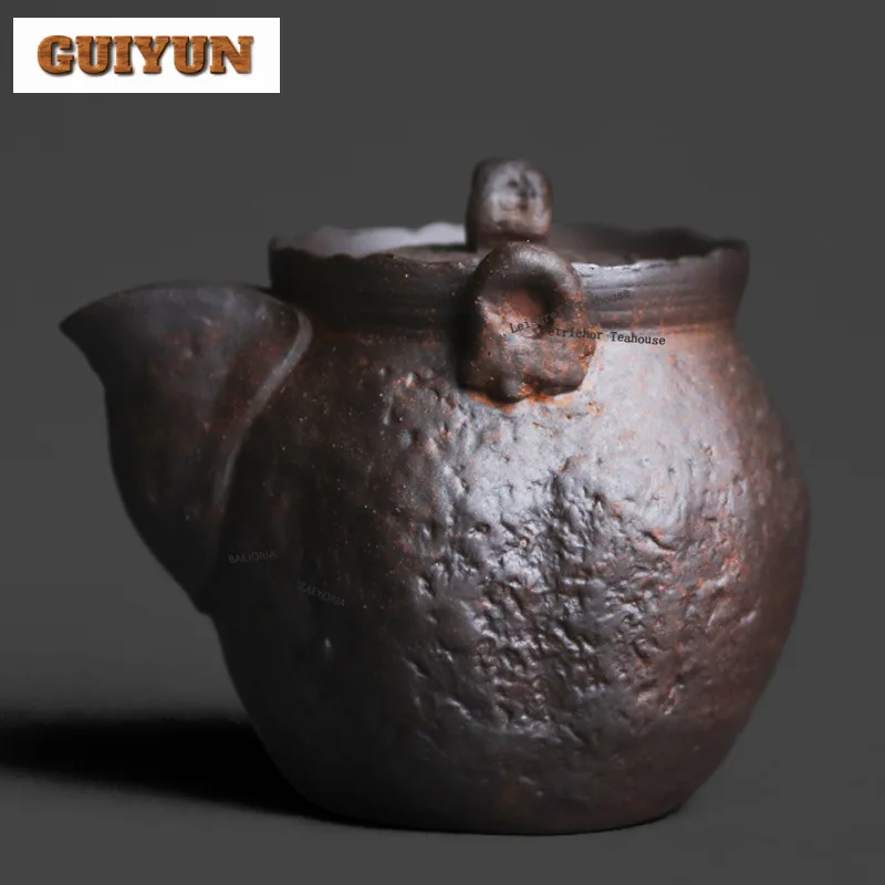 

130ml Rock Mineral Coarse Pottery Hand Grab Teapot Retro Tea Infuser Pot Tea Brewing Kettle With Strainer Cafes Collection Craft