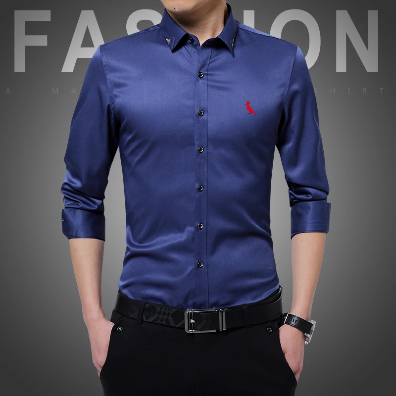 2022 New Autumn camisas Men\'s Business Casual Shirts Long Sleeve Shirts Fashion Embroidered Stretch Shirts Men\'s Brand Shirts