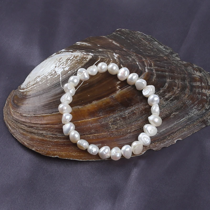 2pcs Elastic band natural real Freshwater Baroque Pearl Bracelet