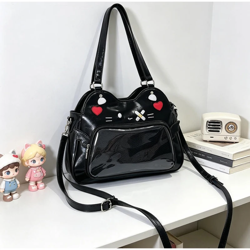 Umhängetasche, Katzenförmige Ita-Tasche mit transparentem Sichtfenster für Abzeichen, Pins und Puppen, leichte, niedliche Mode-Rucksäcke – Detail 23
