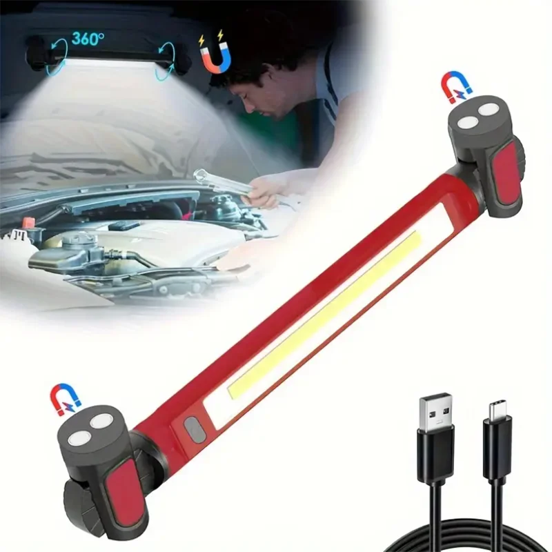 LED Magnetic Work Light Rechargeable Underhood Cordless Work Light Bar with Hooks & USB Power Output for Car Repairing Emergency