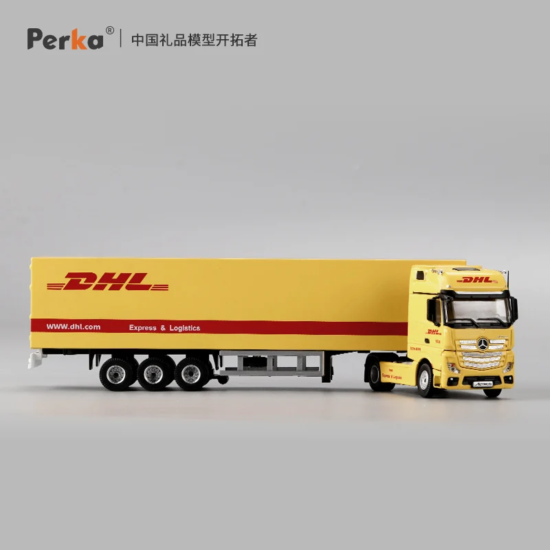 Perka 1:64 Mercedes Simulation Alloy Container Truck Logistics Truck Dhl Express Freight Large Truck Boy Model Toy Gift  Display