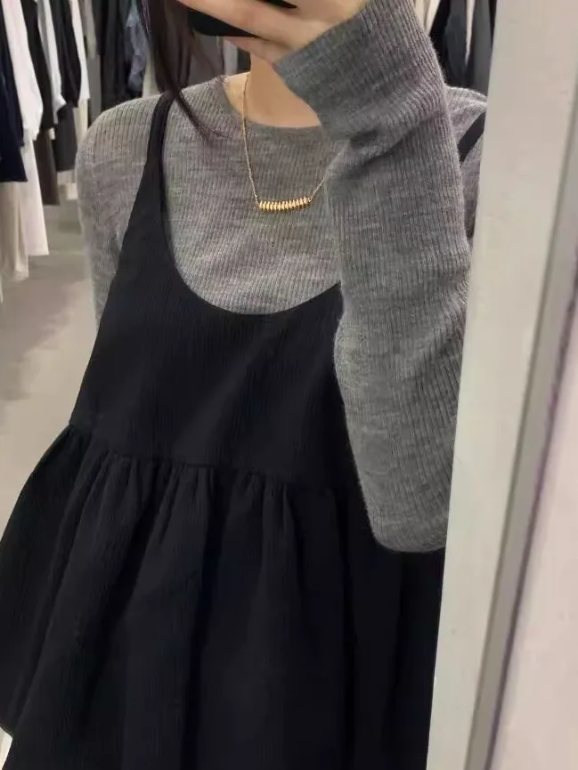 Chique coreano longo sve conjunto superior feminino sli camada de base conjunto de duas peças para outono elegante tapete combinação de roupa