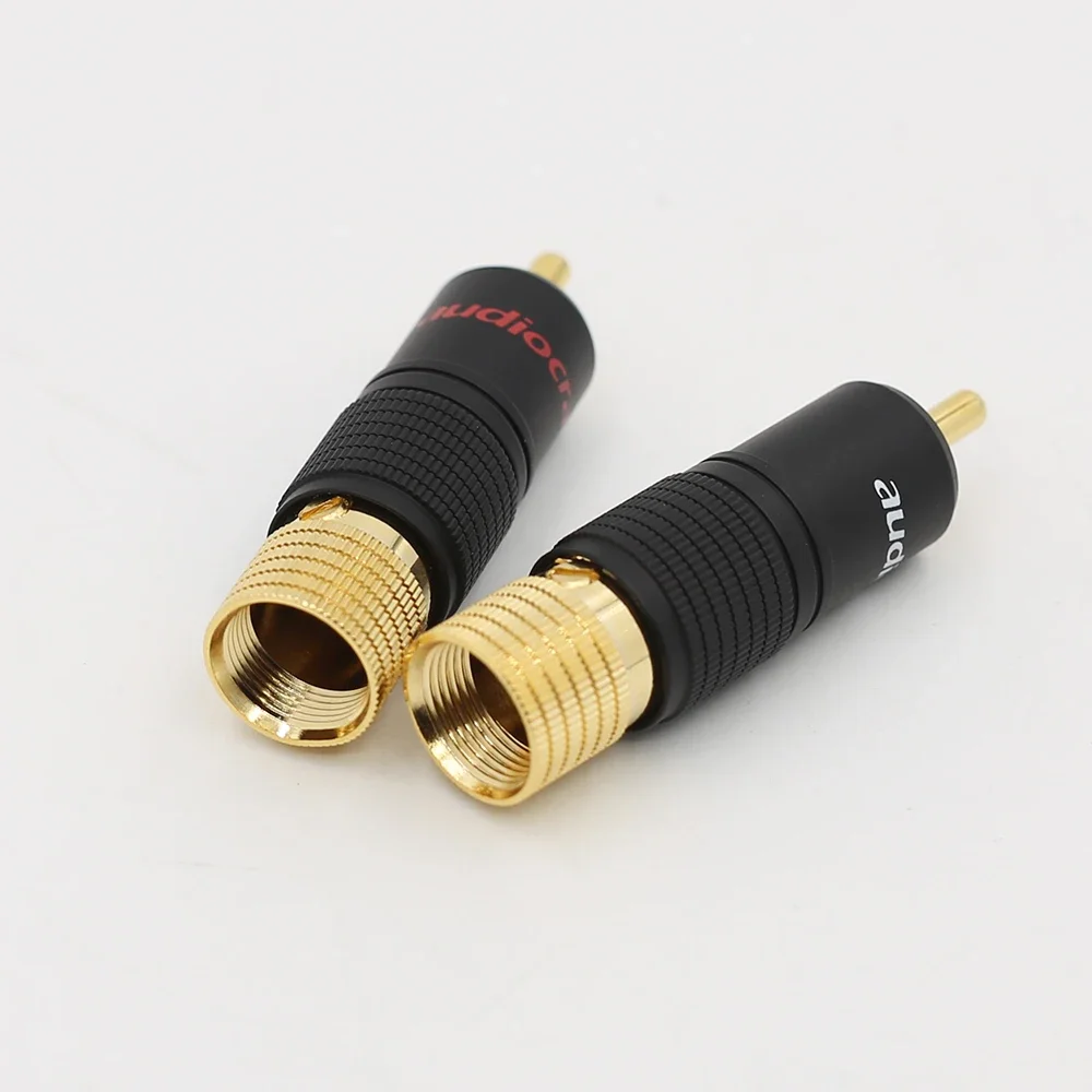 Audiocrast 24K chapado en oro tornillo de bloqueo RCA enchufe Cable de audio conector de altavoz bloqueable ajustable