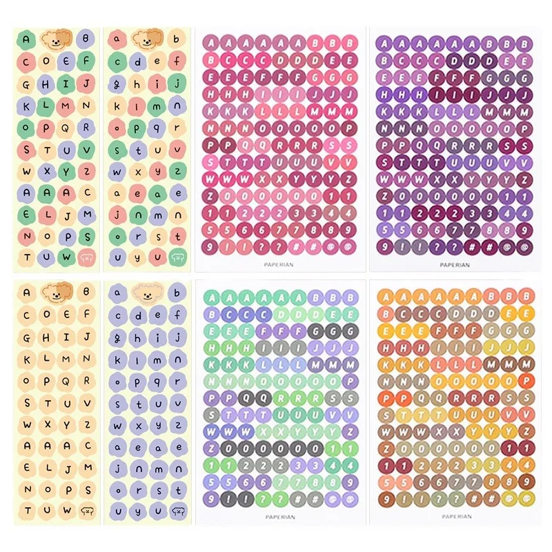 Gooka Round Alphabet Sticker Set Candy Color Numbers Sticker Self-Adhesive Hand Account Decoration English Label Sticker