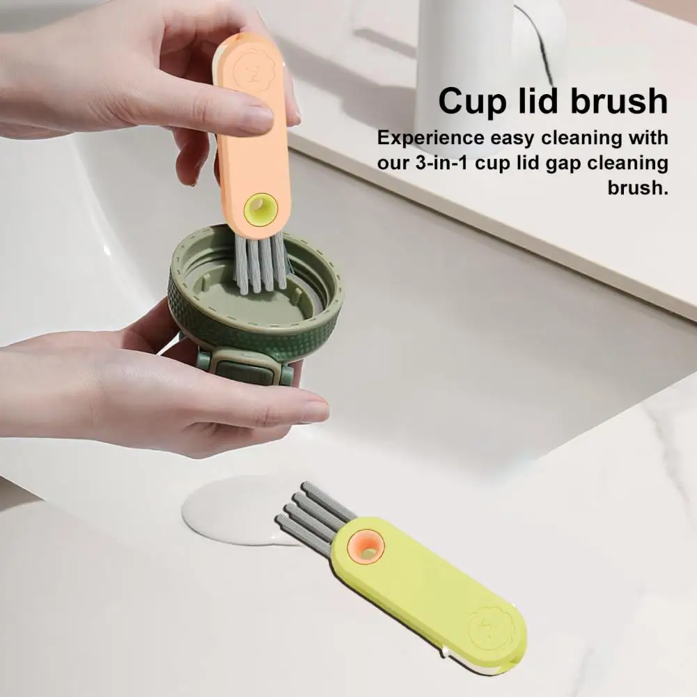 3-in-1 Cup Lid Cleaning Brush 180-Degree Rotating Stiff Bristle Design Bottle Gap Tight Spaces Cup Vacuum Bottle Cleaning Brush