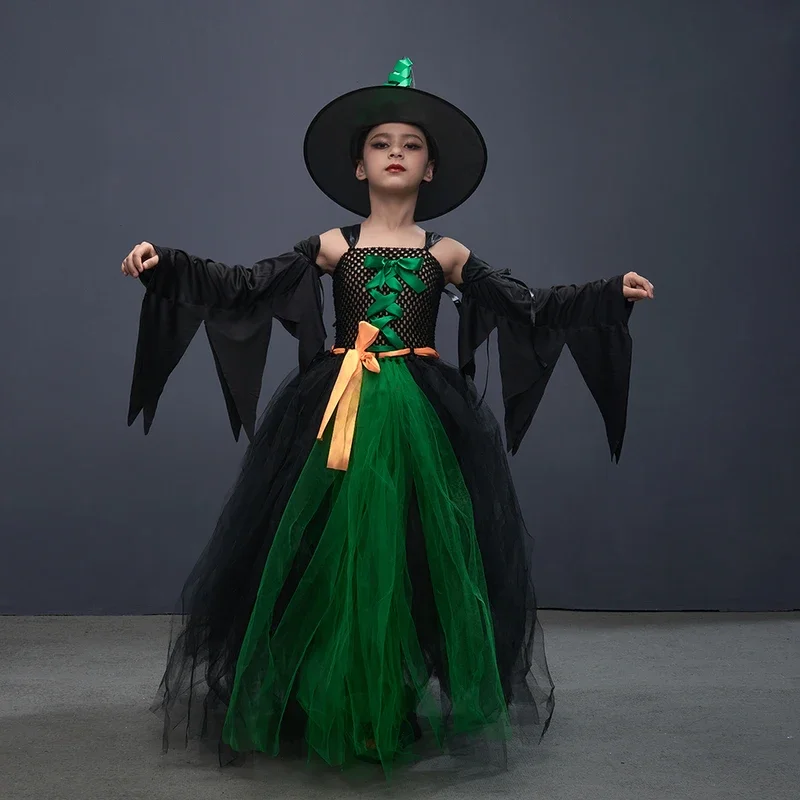 Disguise Girls Hocus Pocus Salem Witch Sisters Costume Kids Halloween Fancy Gown Tutu Dress With Cape For Cosplay Party Outfit