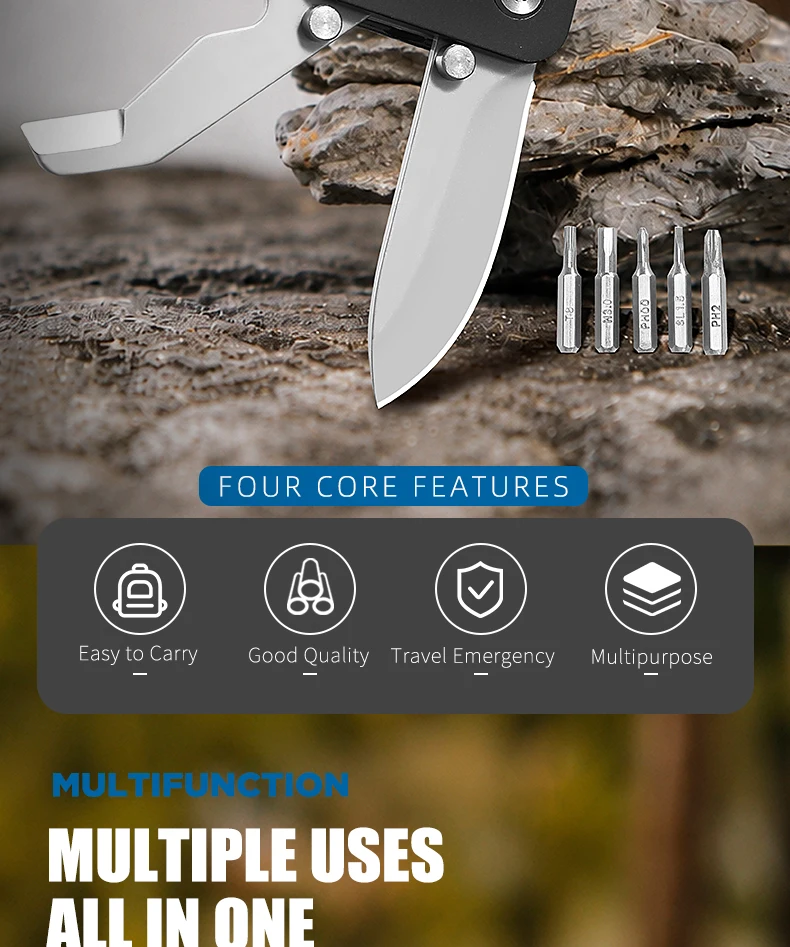 LETGOS Mini-Taschenmesser 12-in-1 Multitool, EDC Klappmesser Überlebenswerkzeug für Outdoor-Camping und Wandern, Cooles Geschenk für Männer und Väter – Detail 2