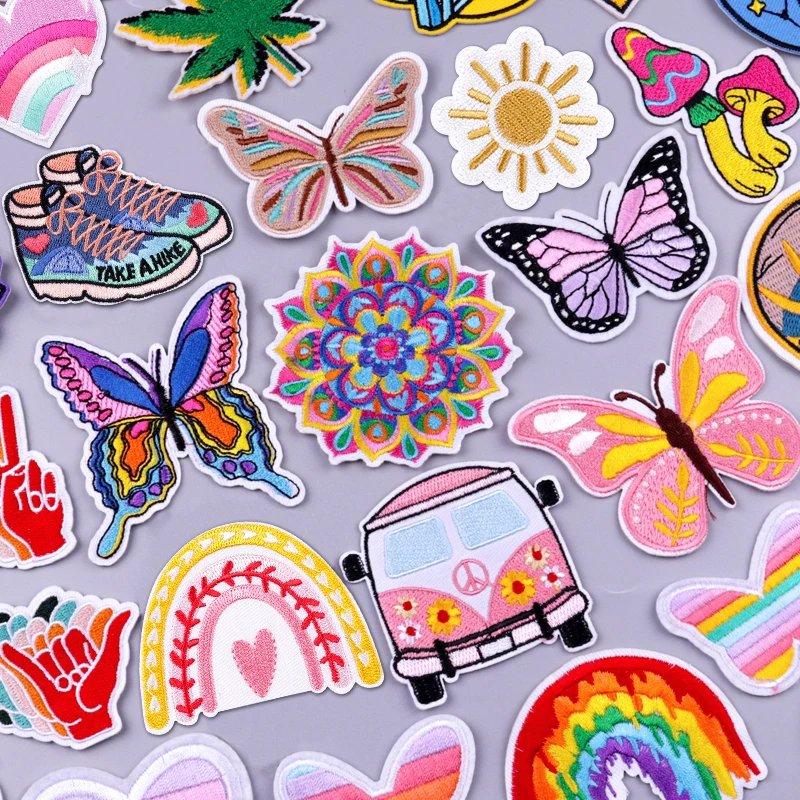 Cartoon Embroidery Patch Butterfly/Flower/Car Patch Iron On Patches For Clothing thermoadhesive Patches On Clothes Jacket Badges