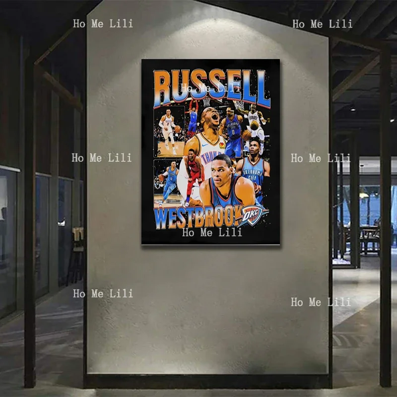 Vintage 90s Basketball Bootleg Style Russell Westbrook Poster Painting Canvas Wall Art Living Room Bedroom Decoration