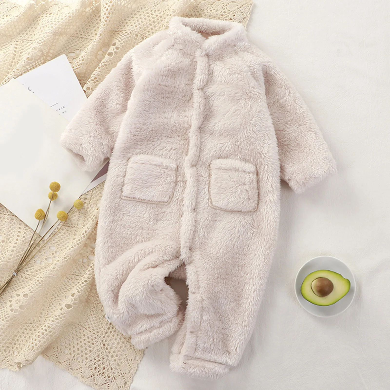 Fleece Romper Baby Girls Boys Clothes Solid Color Thicken Wool Onesie Jumpsuits Plush Baby Warm Outerwear Sleeping Baby Costume