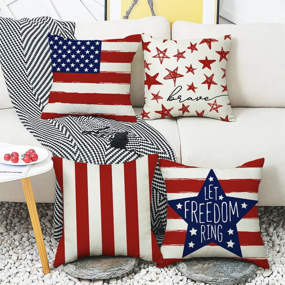 4th of July Throw Pillow Cover 18x18 Inches Independence Day Pillowcase America Flag Stars and Stripes Cushion Pillow Covers