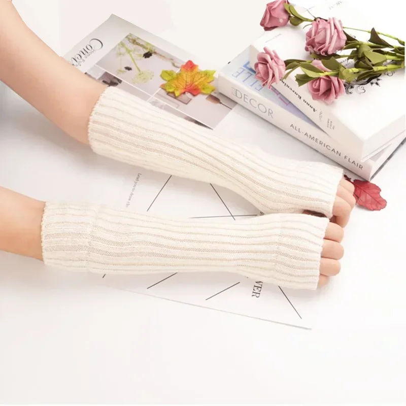 Long Fingerless Gloves Women‘s Mitten Winter Arm Warmer Knitted Arm Sleeve Fine Casual Soft Girls Goth Clothes Punk Gothic Glove