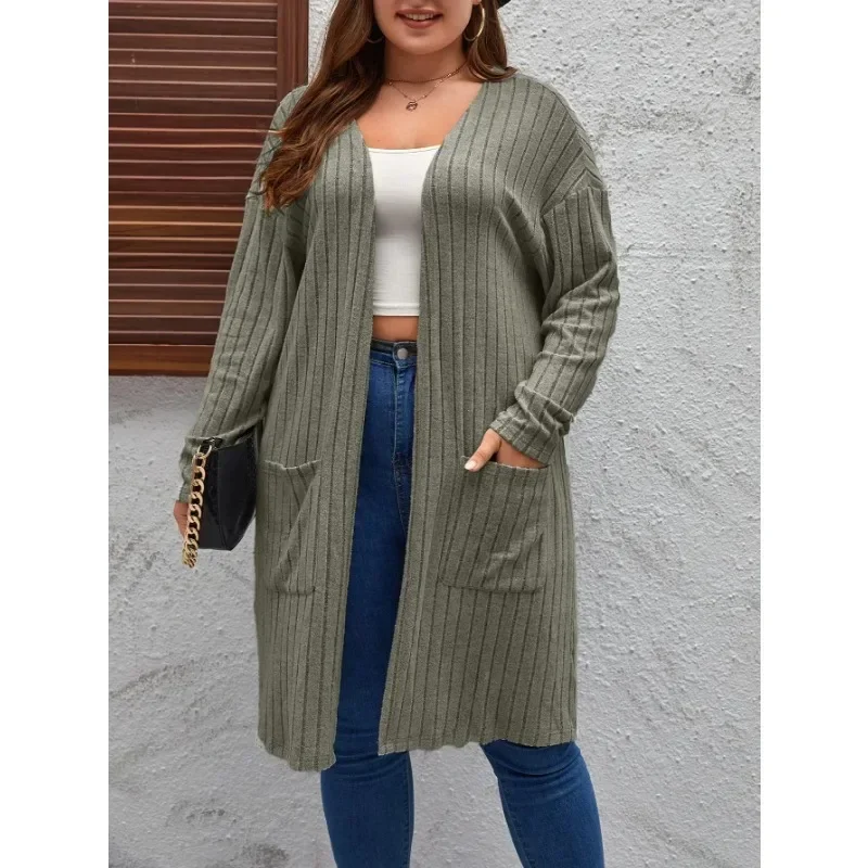 Women\'s 1XL-5XL Plus Size Spring and summer new oversized casual long sleeved cardigan sweater jacket for women