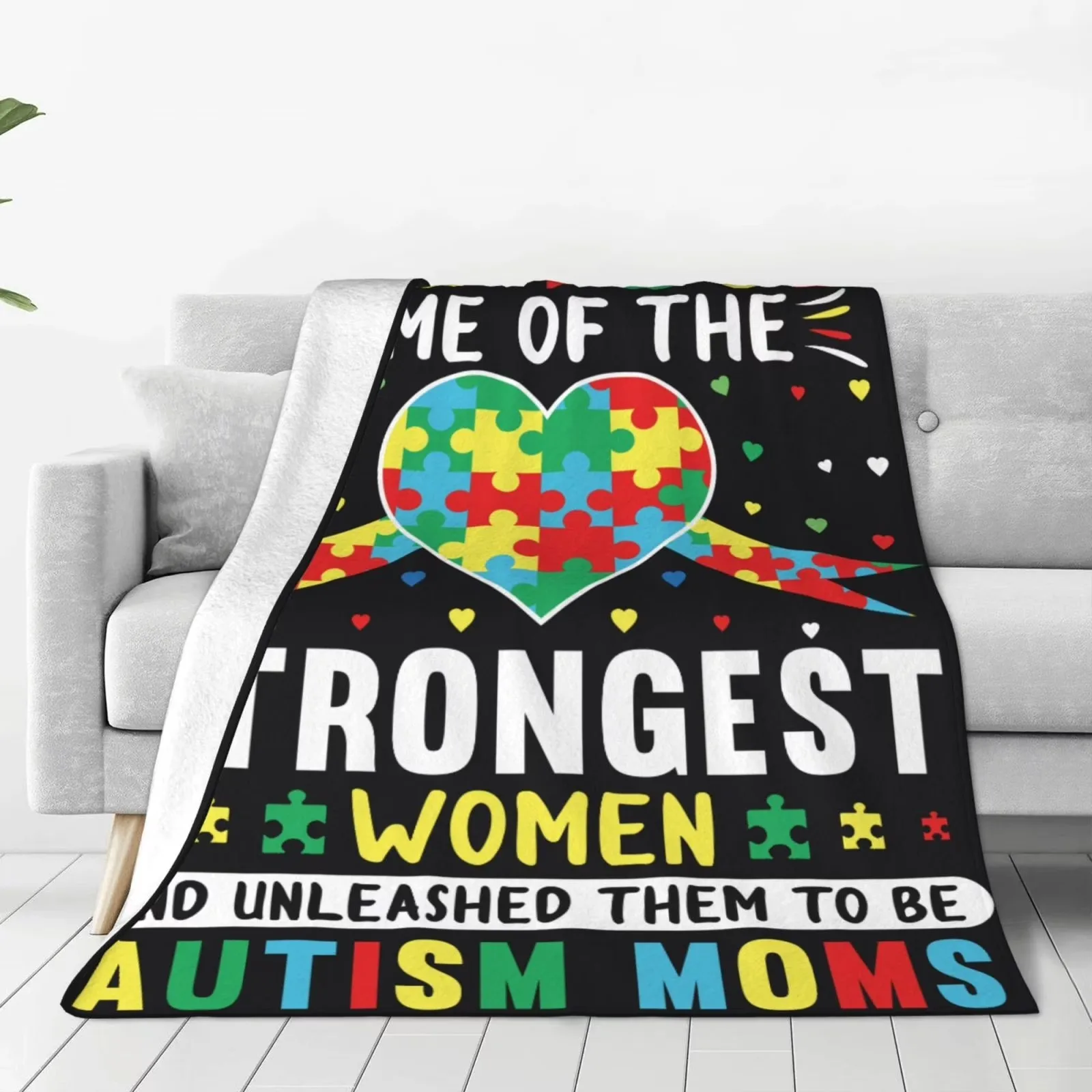 Autism Moms Strongest Women Autism Awareness Fleece Throw Blanket Soft Warm