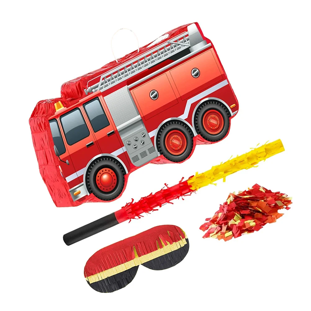 

1Set Fire Truck Pinata Bright Colors Blindfold Bat Confetti for Birthday Party Decorations Fire Truck Birthday Supplies