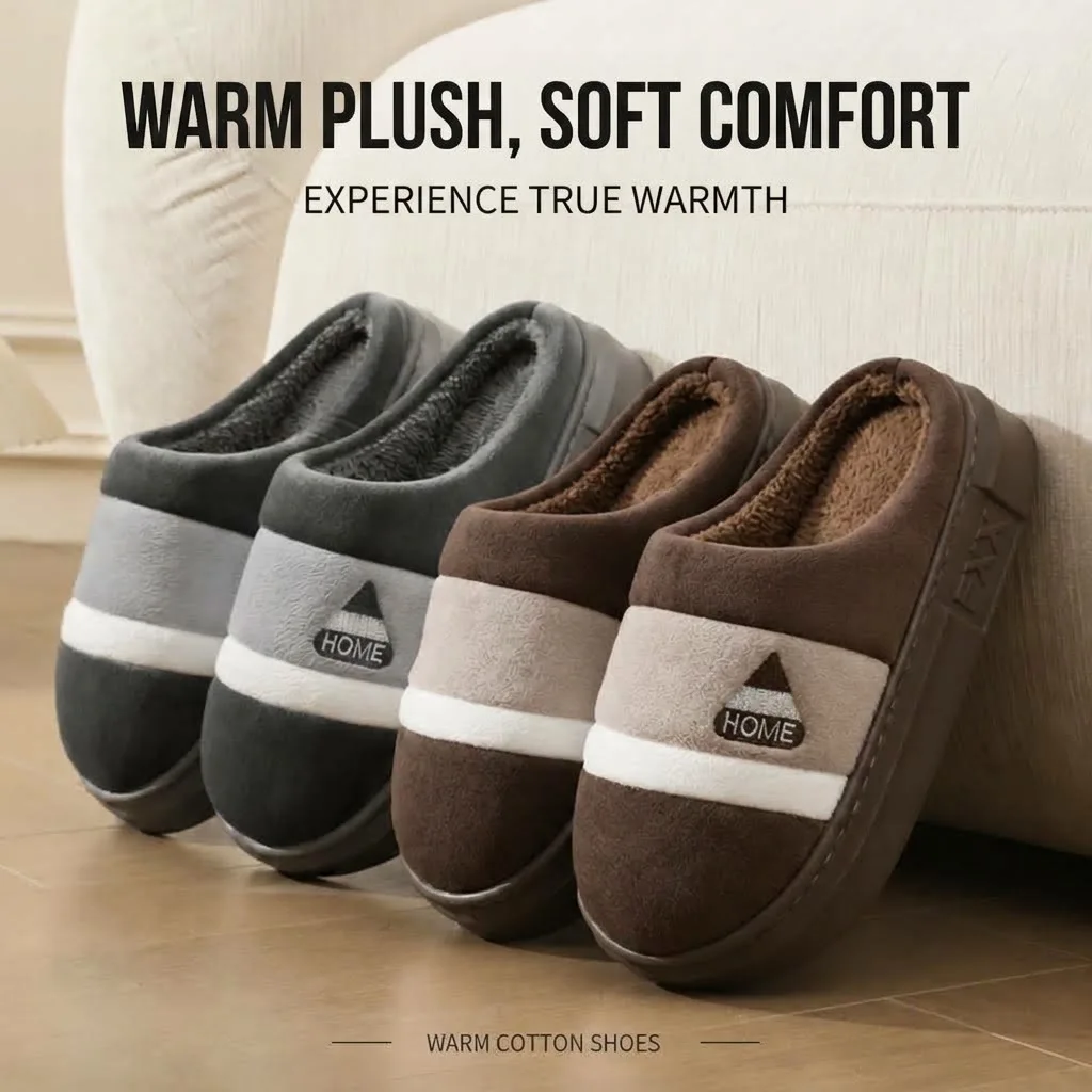 Große Herren-Winter-Hausschuhe, warm, mit dickem Plüschfleece-Futter, Plateau-Sohle, leise, rutschfest, Baumwoll-Slides, flache Mules – Detail 10