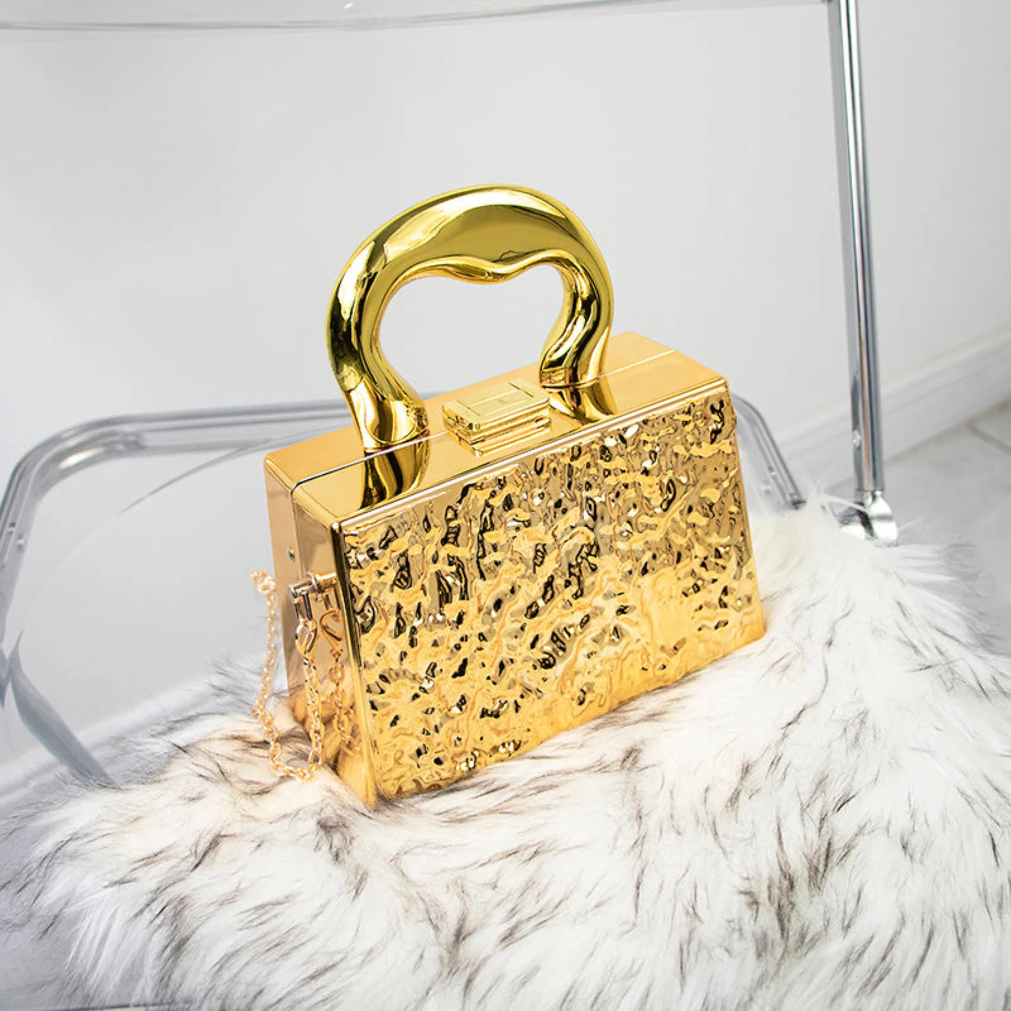 

Acrylic Metallic Color Top Handle Handbag Female 2024 New Hard Shoulder Crossbody Bag Small Box Totes Luxury Party Clutch