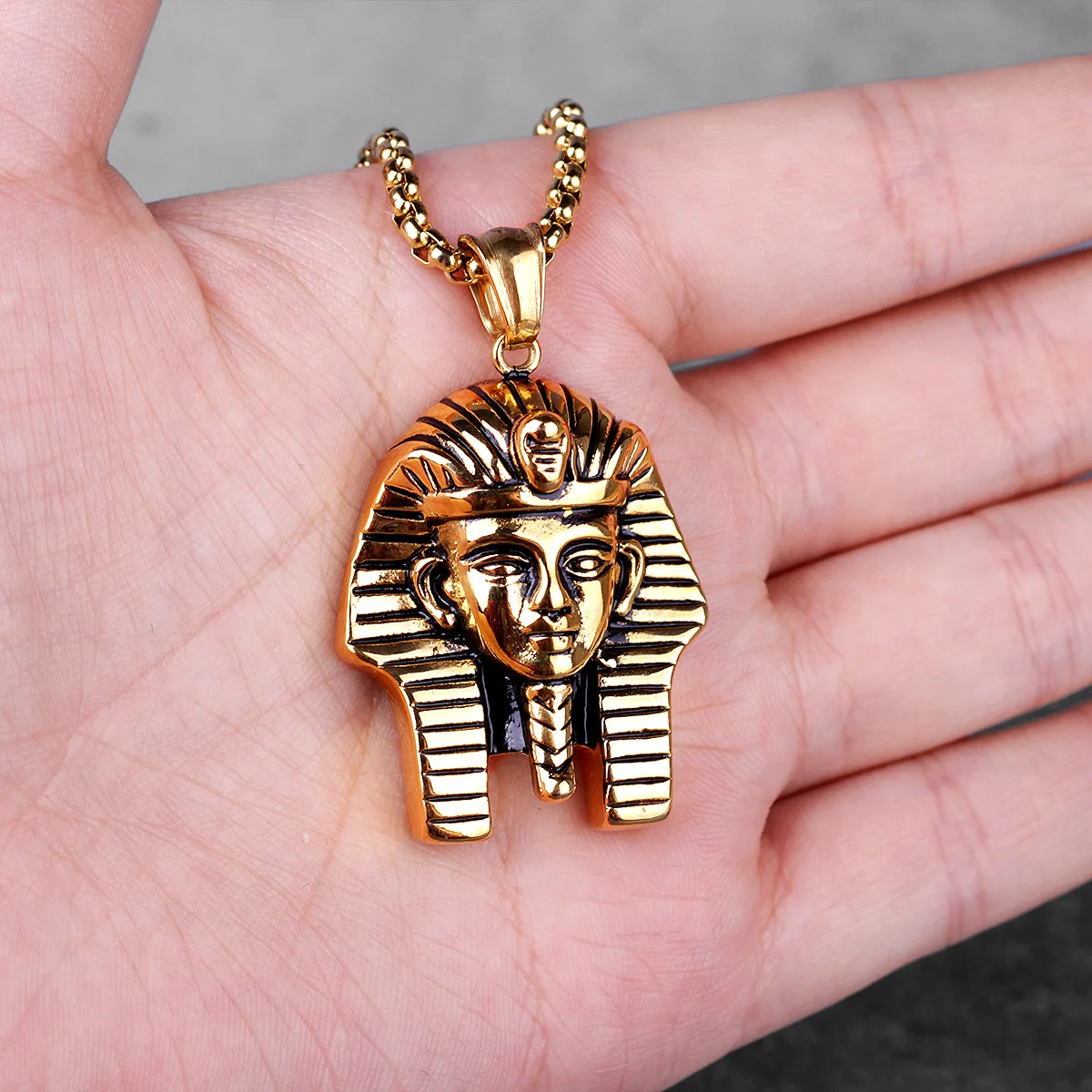 Egypt Pharaoh Long Men Necklaces Pendant Chain Punk Hip Hop for Boyfriend Male Stainless Steel Jewelry Creativity Gift Wholesale