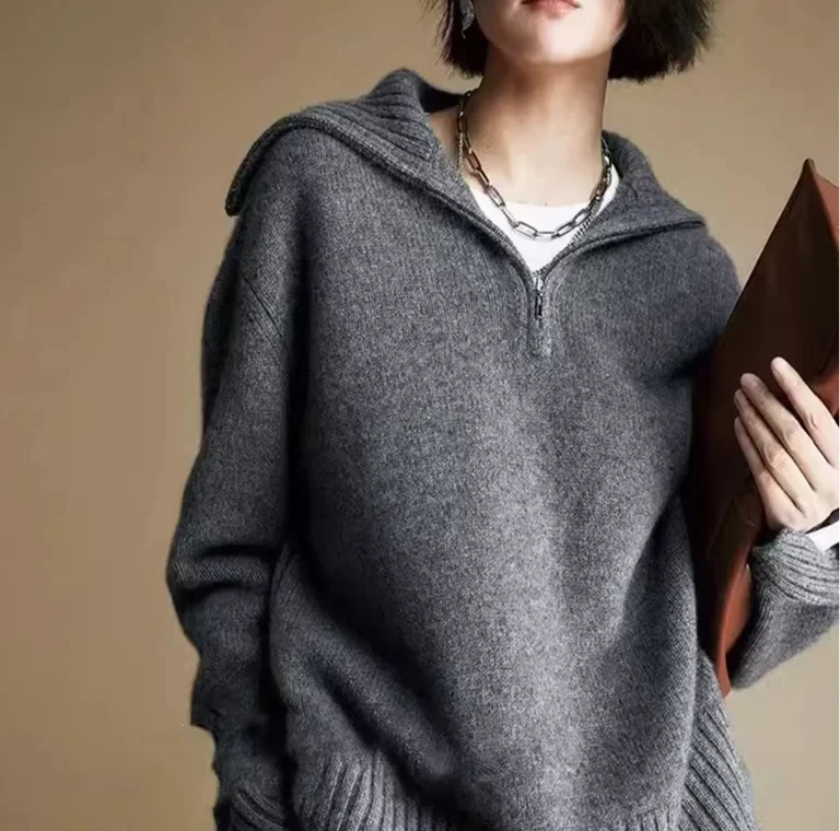 

New 2025 pullover sweater knitted collar women's sweater casual warm high-end women's long sleeved wool sweater