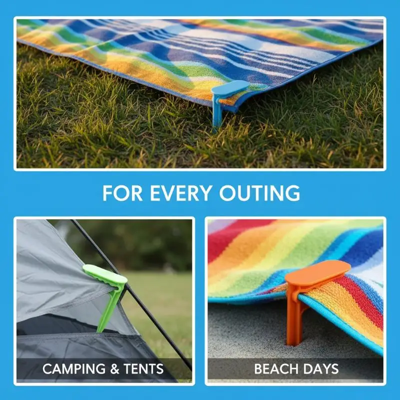 4Pcs Windproof Plastic Beach Towel Pegs Durable Tent Ground Nails for Outdoor Camping Mat Fixing Use