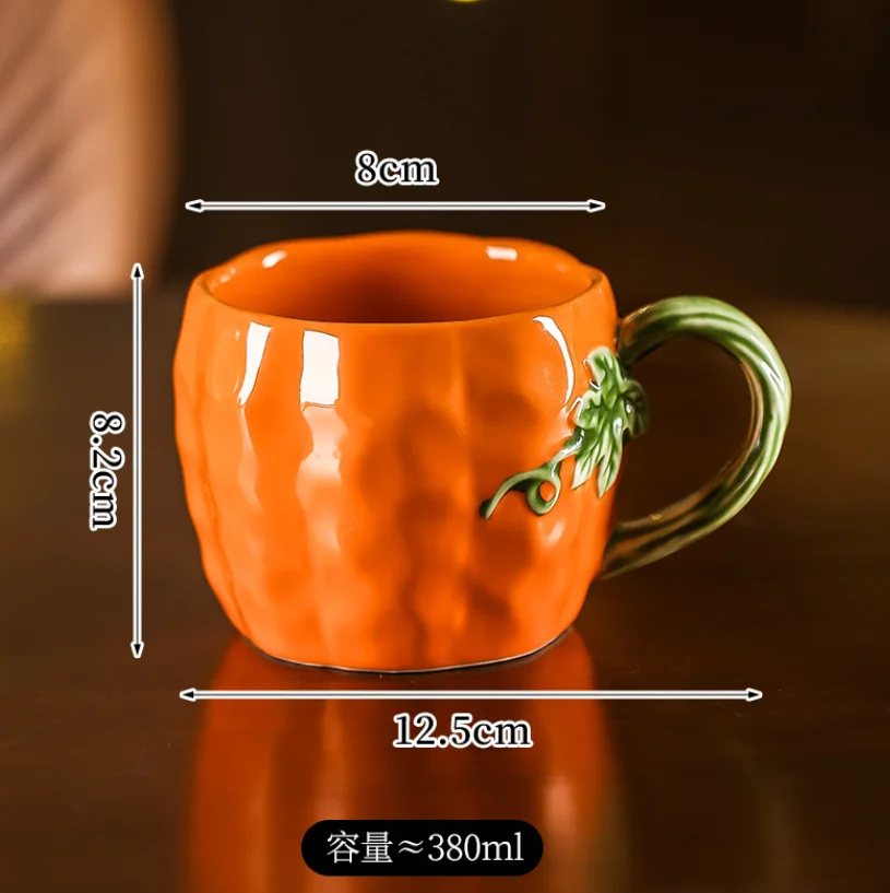 Pumpkin Shaped Ceramic Mug Cute Orange Coffee Cup with Vine Handle Halloween Home Tabletop Drinkware for Tea Milk Hot Beverage