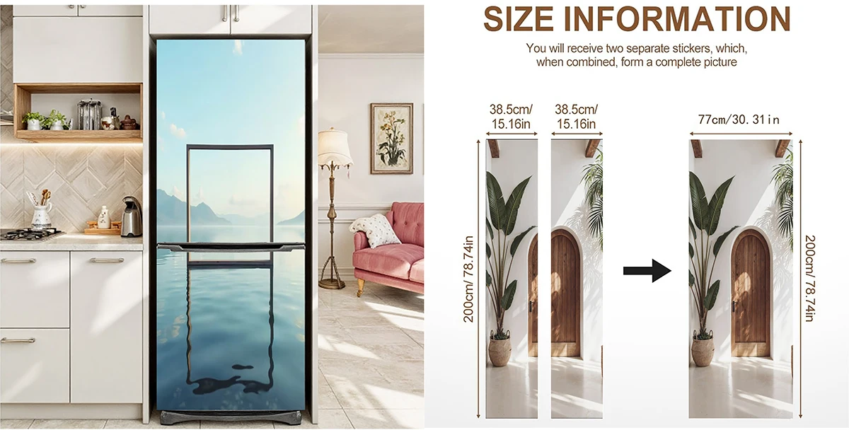 Peel&Stick Vinyl Door Decal Boho Tropical Palm Leaf Citrus Fruit Marble Cube Mural Waterproof Door Room DIY Wall Decor