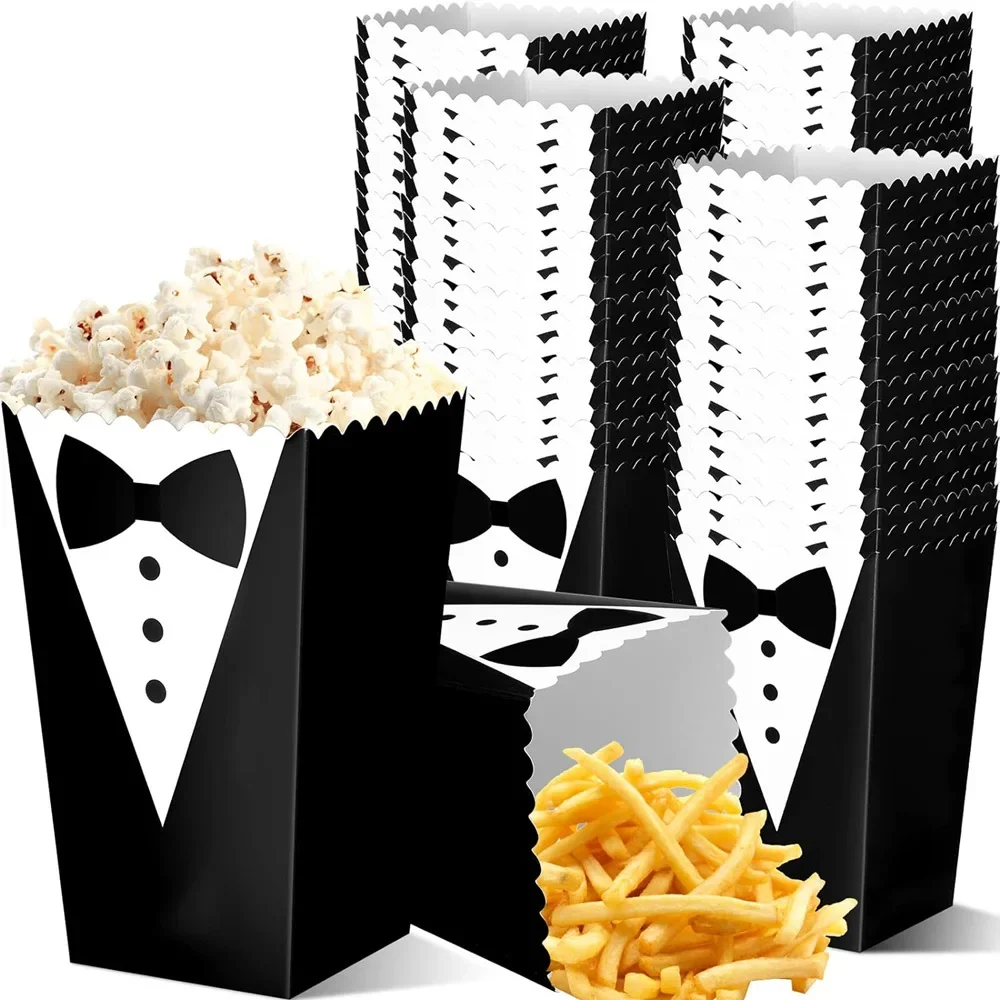 10Pcs Team Groom To Be Theme Popcorn Box Tuxedo Tie Shirt Candy Snack Cookie Packing Boxes for Wedding Bridal Shower Party Decor