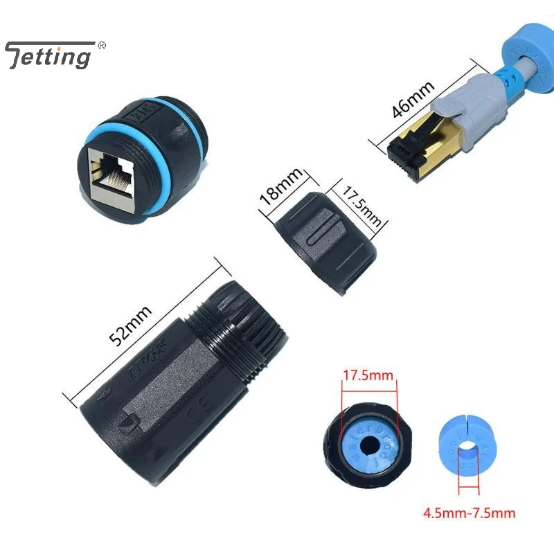 AT6/CAT6A/CAT7 RJ45 Waterproof Connector RJ45 Ethernet/Network Connector, Straight-through Outdoor Broadband