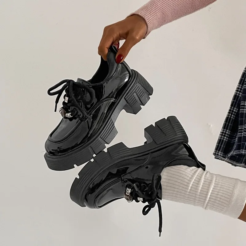 

Platform Lace-up Small Leather Shoes Women's 2025 Spring and Autumn New Versatile Heightened Round Toe Single Shoes