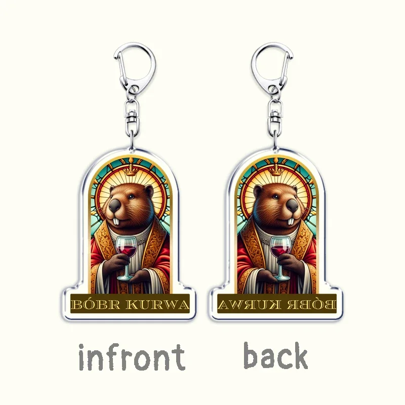 Funny Poland Bobr Kurwa Beaver Meme Acrylic Keychains Ring for Accessories Bag Animal Bober Pendant Key Chain Jewelry Fans Gifts