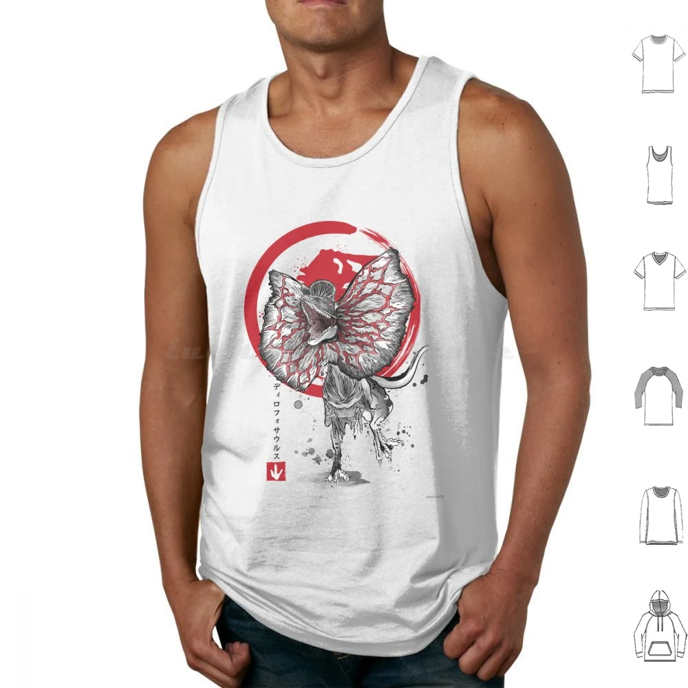 Camisetas sin mangas Dilophosaurus Sumi E, camisetas sin mangas con diseño de dinosaurios Dilophosaurus T Rex Japan Sumi y Velociraptor Tyrannosaurus Rex