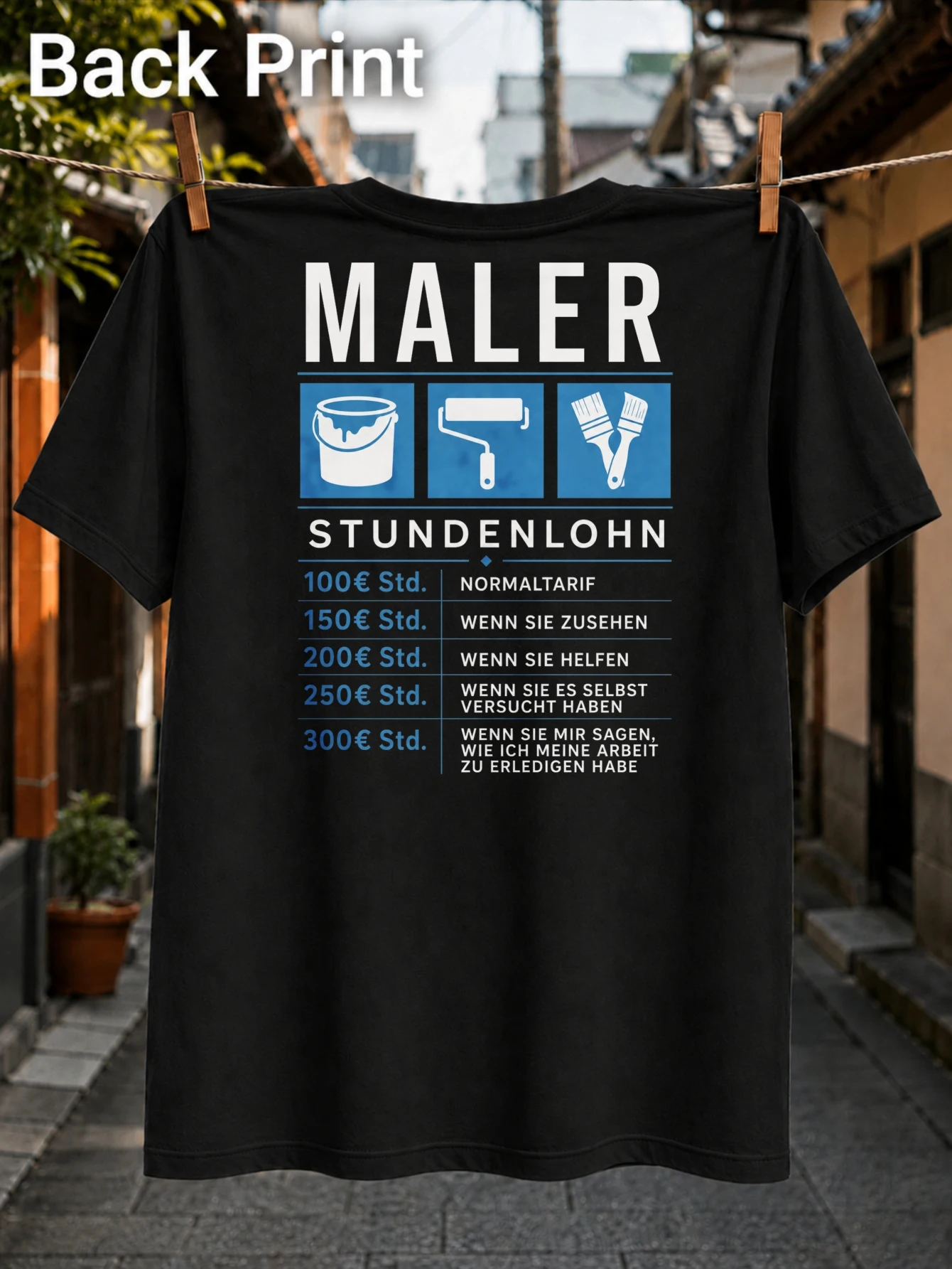 Painter Hourly Rate Chart paint bucket roller brushes and escalating German price list clean blue  Unisex All T-Shirt
