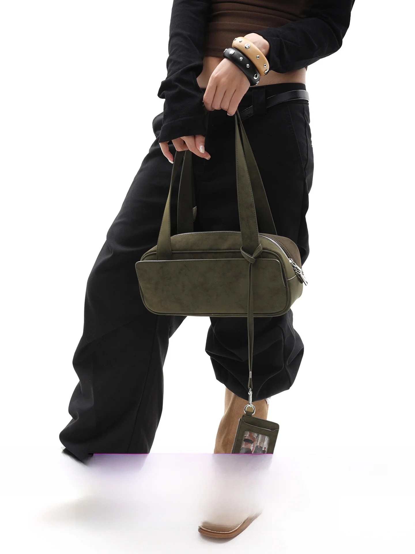 Original Small Kangaroo Bag in Moss Green Boston Bag Style Pillow Square Shoulder Bag Underarm Bag Fashion Trend PU Leather