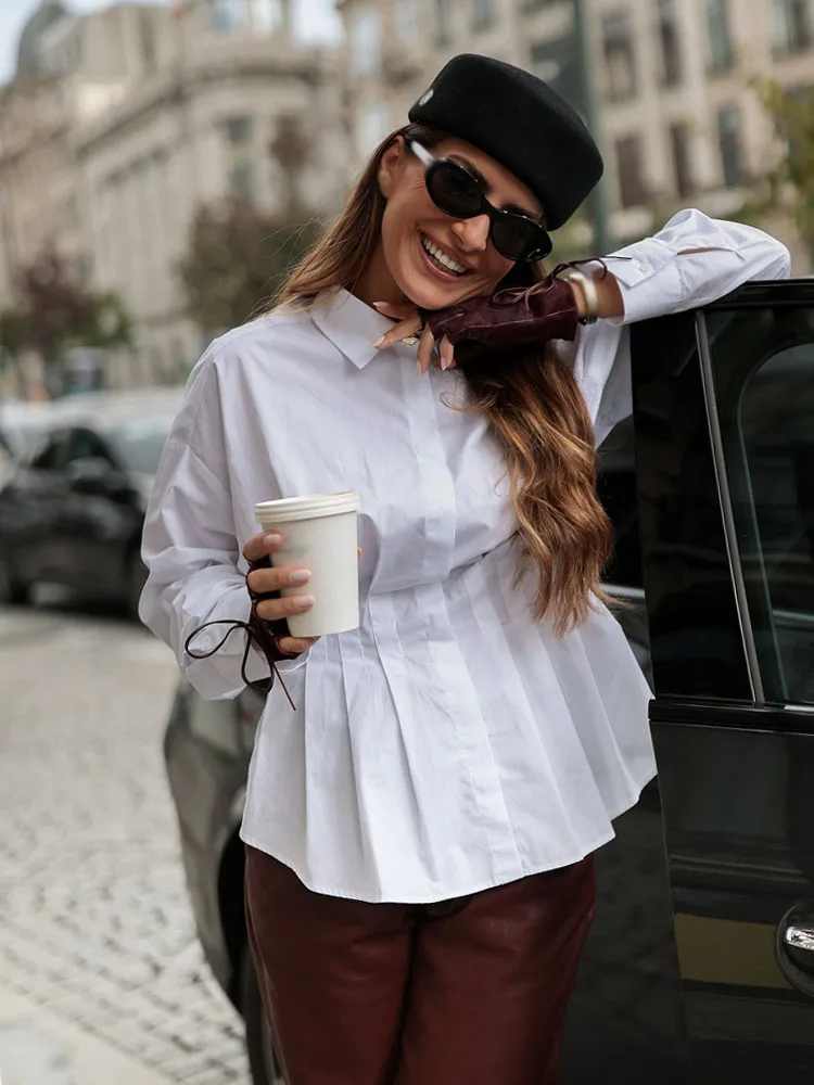 

HH 2026 Рубашка женская весна лето новый универсальный облегающий крой с длинным рукавом дизайнерская блузка с рюшами офисный шикарный элегантный топ