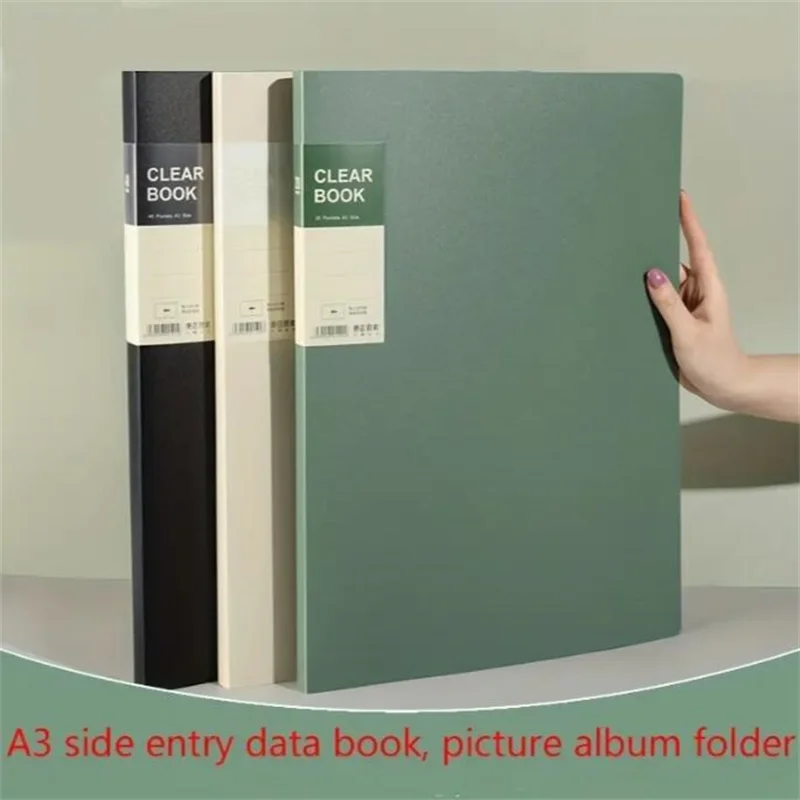 1pc A3 Side Entry 20 Page Data Book 8k Picture Album Folder Large Capacity Collection Book 8 Open Office Storager Folder