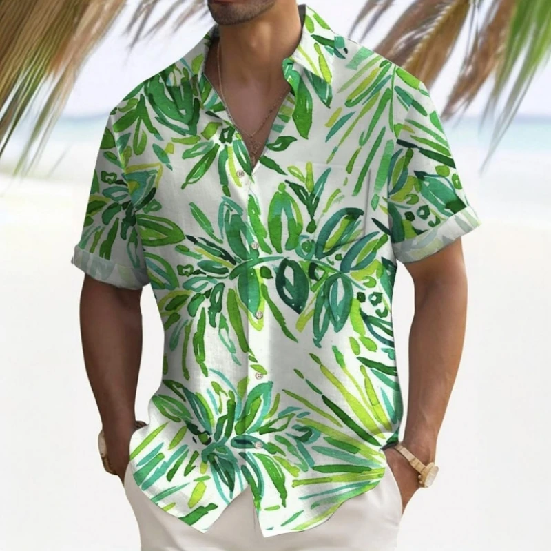 New Summer Men\'s Shirt 3d Beach Flower Print Hawaiian Shirts For Men Beach Casual Short Sleeve Shirts Loose Oversized Man Tops