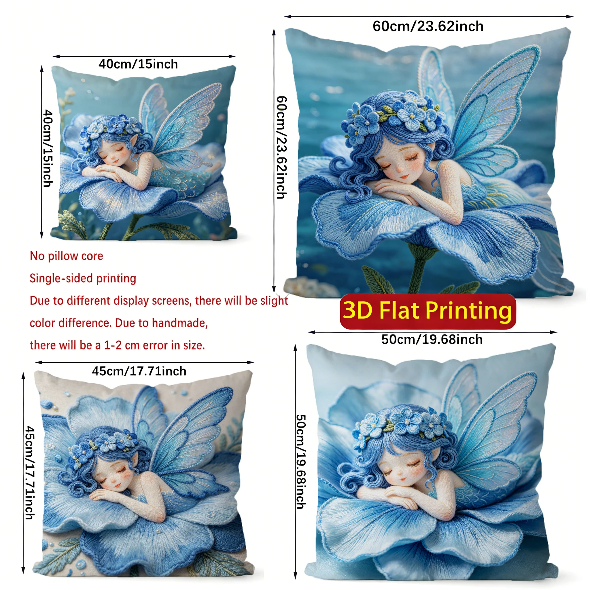 Fairy In Blue Flower Throw Pillow Covers Pattern Cushion Cover Suitable For Sofa Bedroom Car Pillow Cover