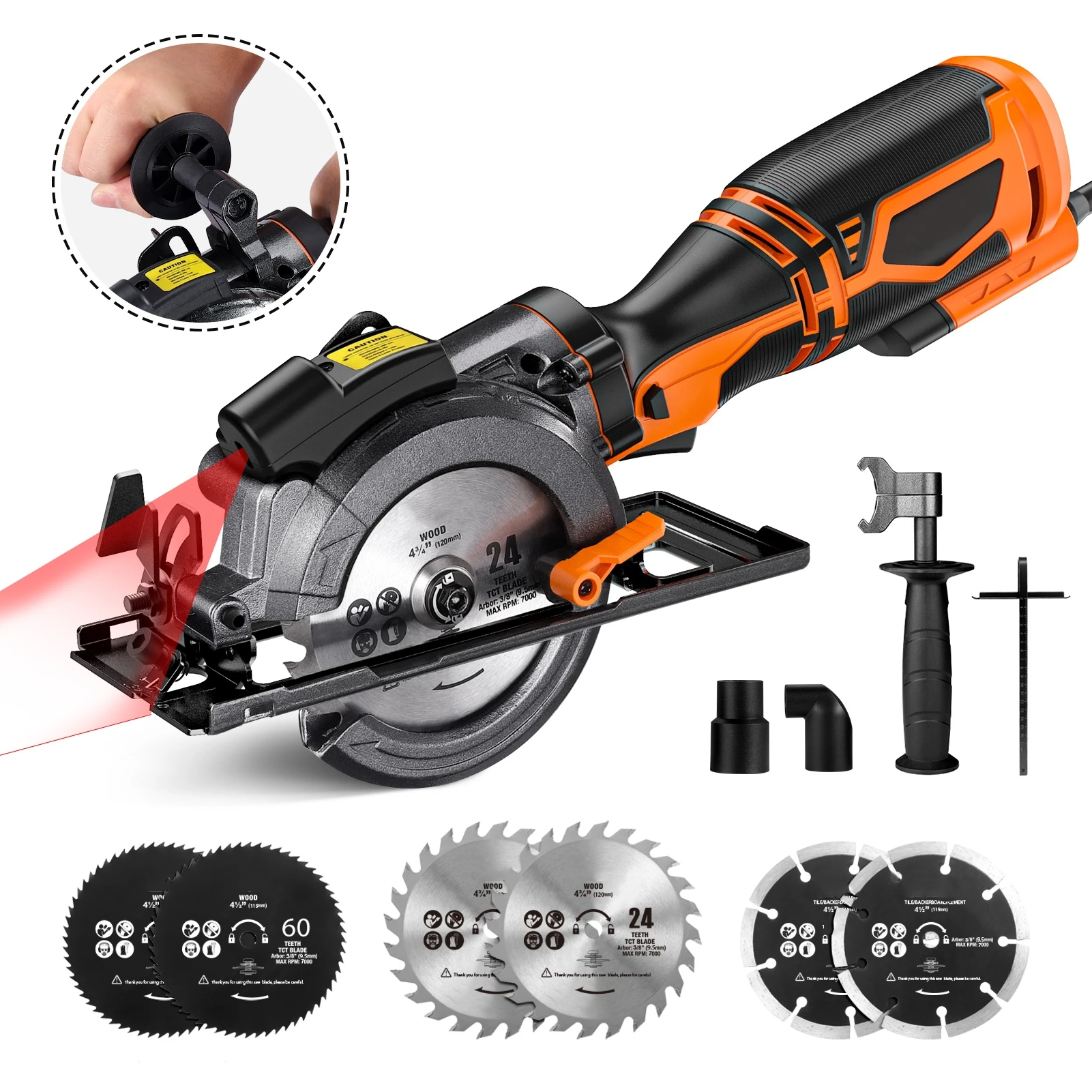 DOVAMAN Circular Saw w/Laser, Metal Handle, 6 Blades, 5.8A Motor, Max Cutting Depth 1-11/16'' (90°), 1-3/8'' (45°)