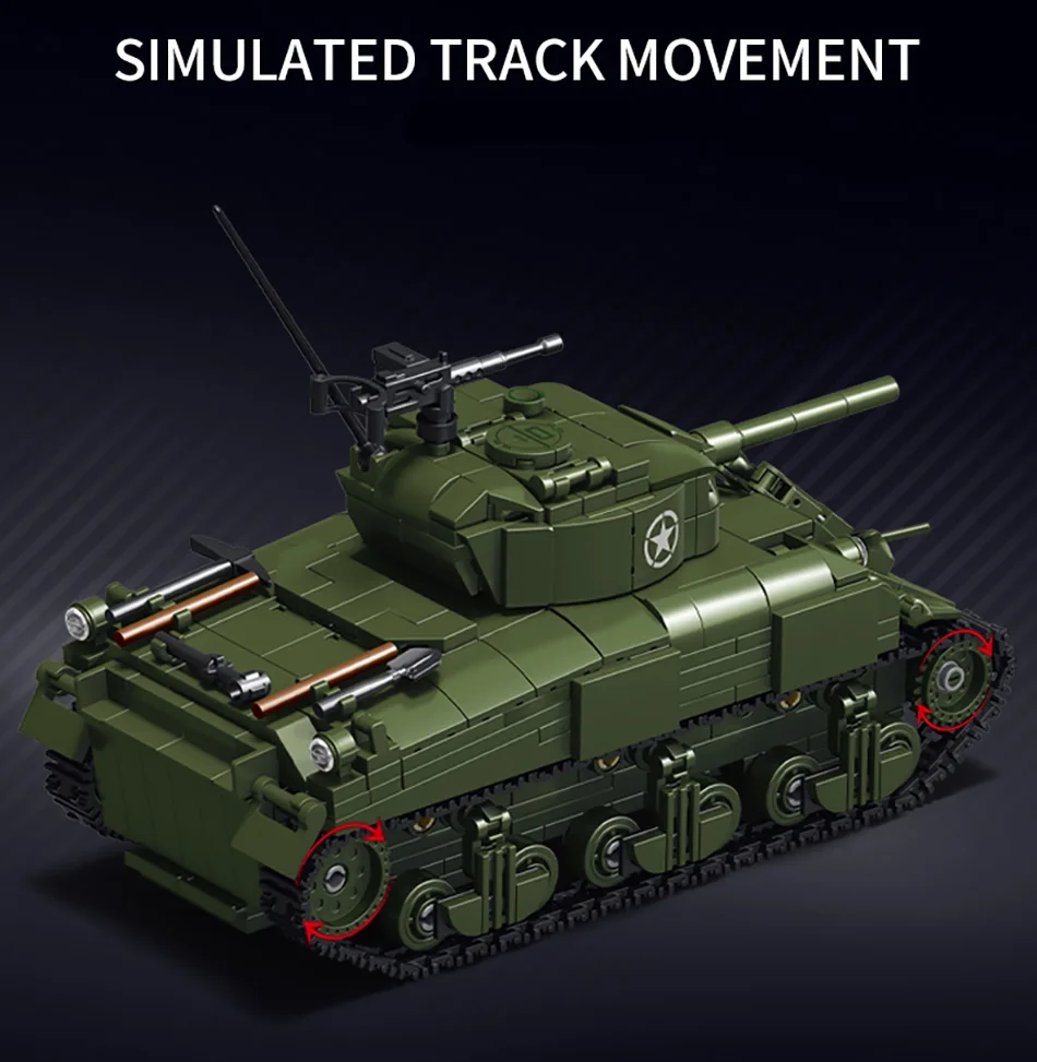 World Military War Ⅱ Sherman M4A1 Medium Tank Building Blocks Set MOC USA M4 Main Battle Tank Bricks Toys For Adult Gifts
