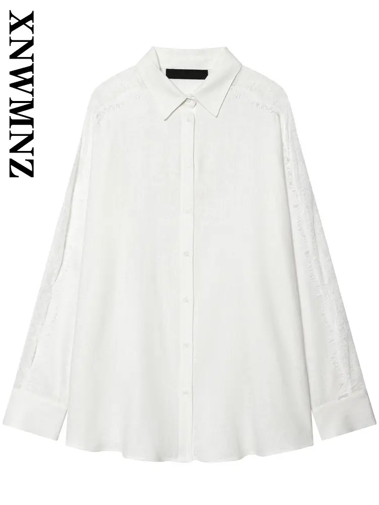 

XNWMNZ 2026 Summer New Woman Casual Simple Turn-down Collar Top Versatile Chic Woman's White Long Sleeve Vintage Slim Shirt