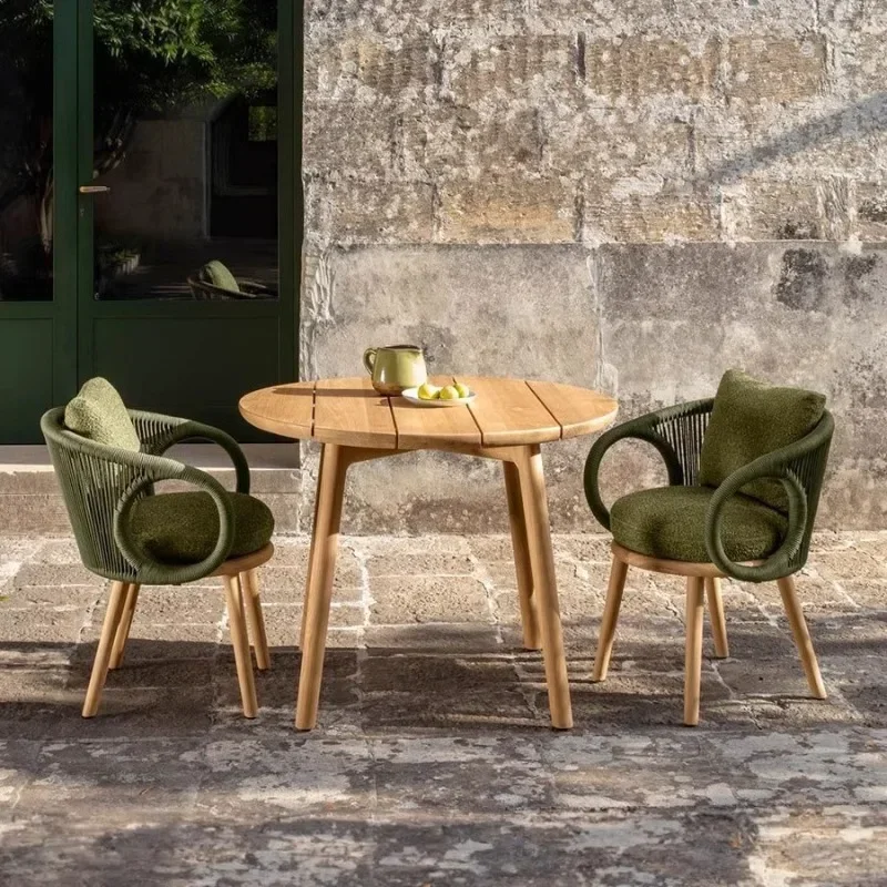 Terrace waterproof and anti-corrosion leisure outdoor teak rope rattan table and chair combination starting from two pieces