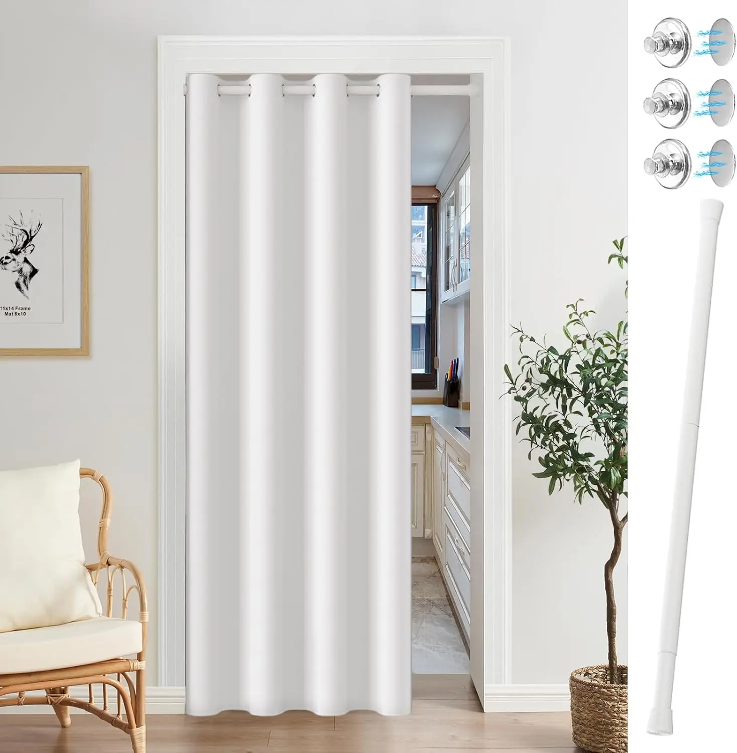 

Магнитные шторы для дверных проемов с карнизом - Ш42 x Д80, 1 панель, серовато-белые, светопропускающие, для дверей и шкафов