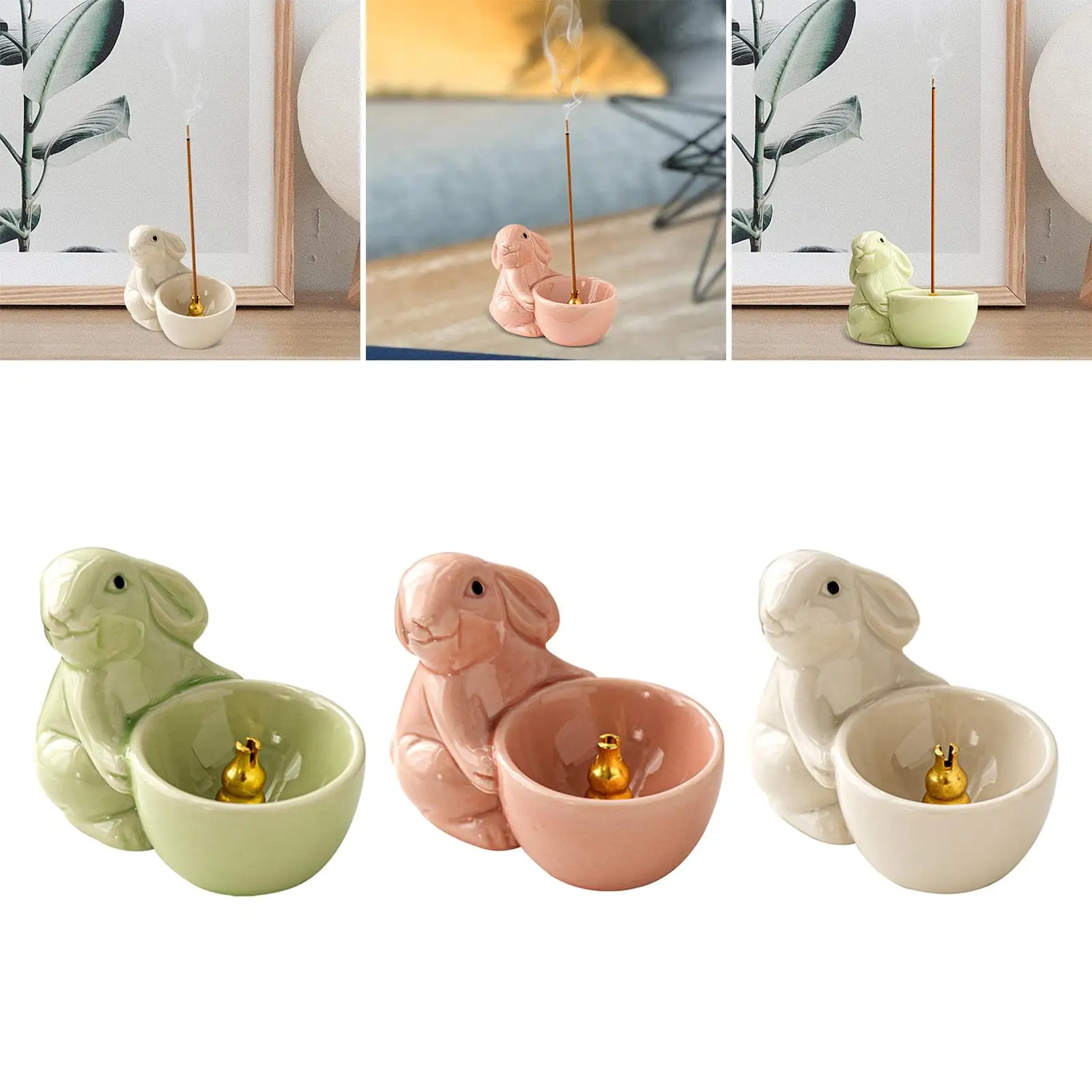 Cute Rabbit Incense Holder Ceramic Aroma Ornaments Animal Themed Incense Burner for Desktop Bedroom Home Office Yoga Cabinet image 4