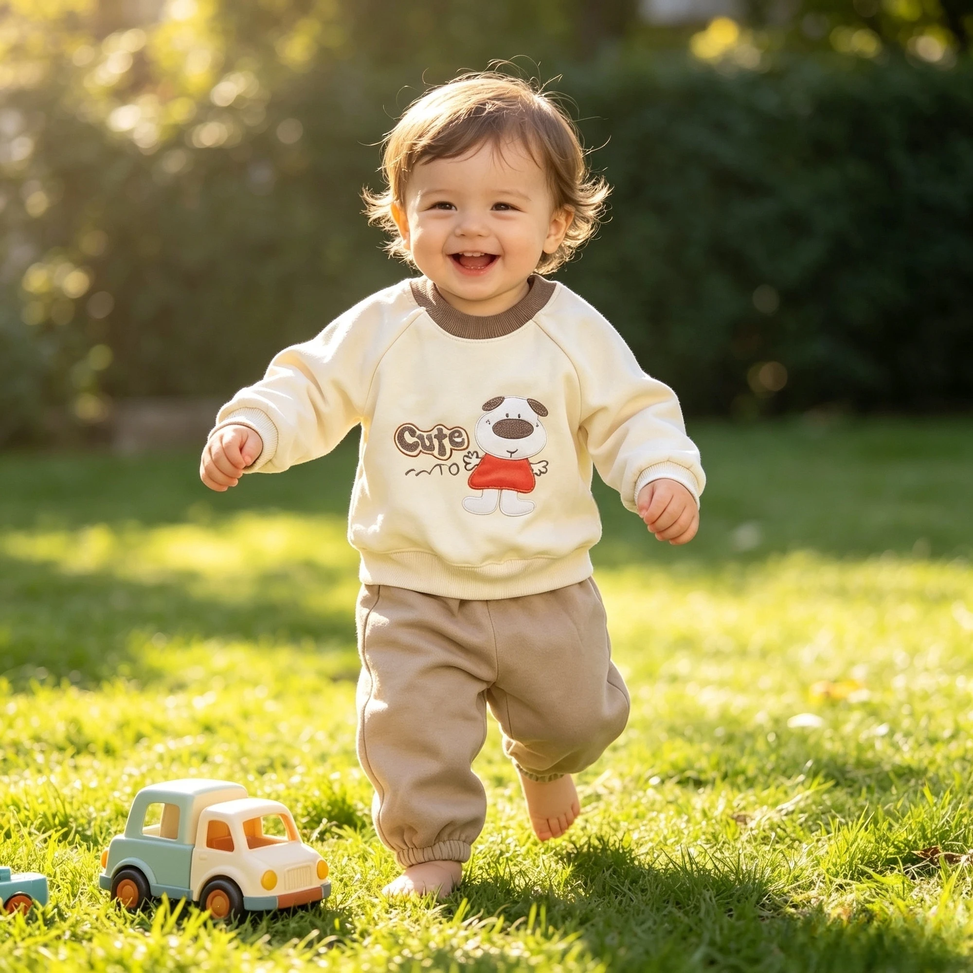 Baby 2 Piece Outfit Cute Cartoon Dog Embroidery Sweatshirt + Elastic Cuffed Jogger Pants Toddler Warm Fall Winter Tracksuit Set