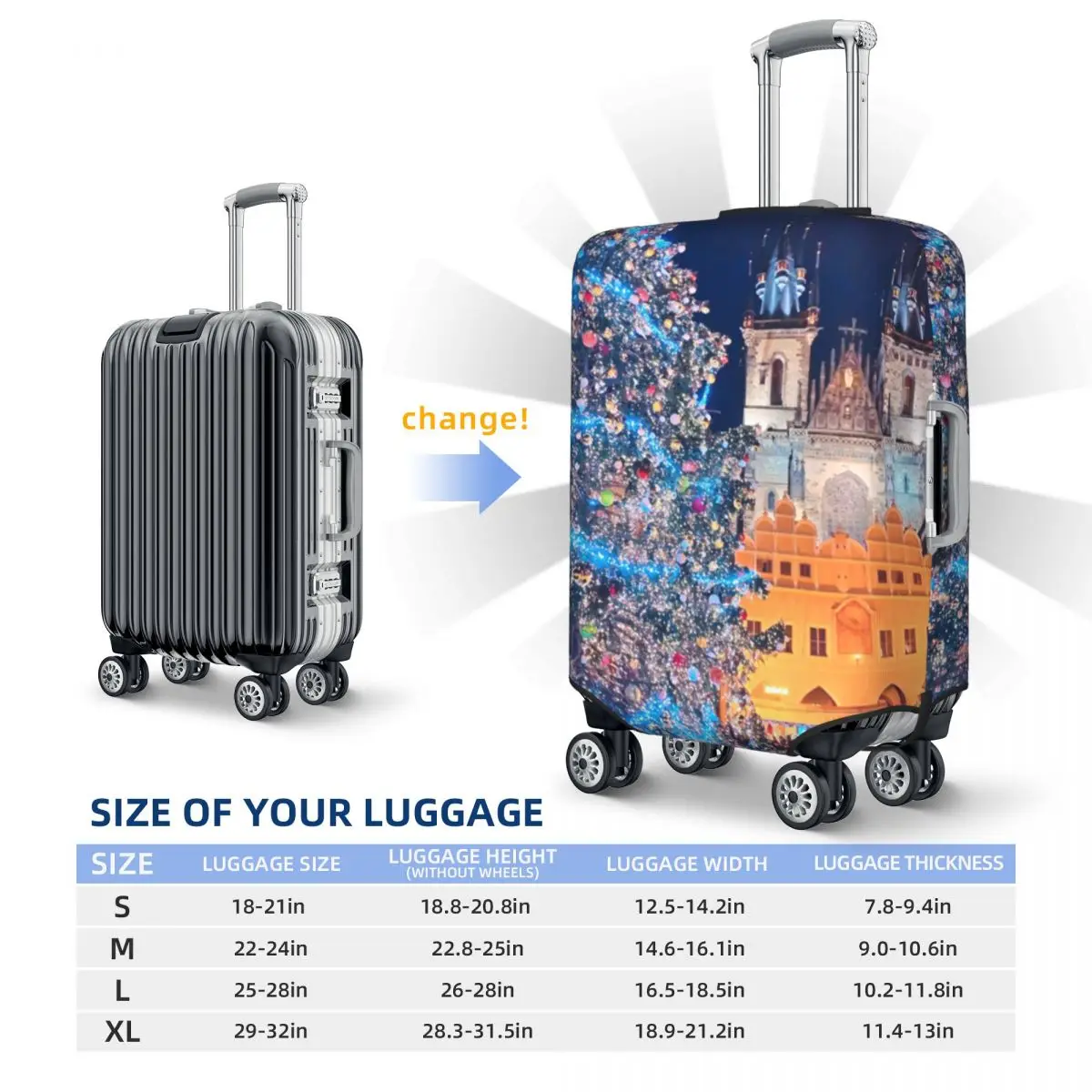 Christmas Town Suitcase Cover Prague Tree Holiday Flight Business Elastic Luggage Supplies Protector