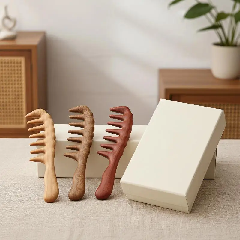 Natural Red Sandalwood Massage Comb 1Pcs Handmade Lightweight Detangler for Business Trip Hair Care