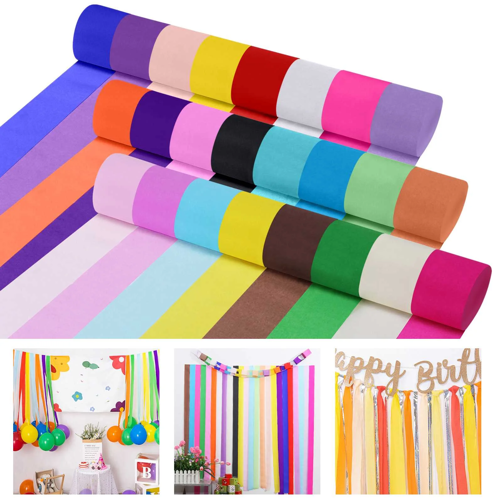 24 Colors 100*5cm Colored Crepe Paper Roll Origami Crinkled Crepe Paper Craft DIY Flowers Decoration Gift Wrapping Paper Craft